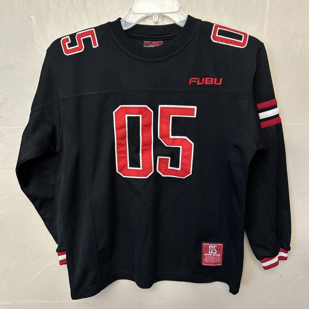 Fubu Black Red Football Jersey Top‎ Medium 12/14 Boys Vintage Collectible